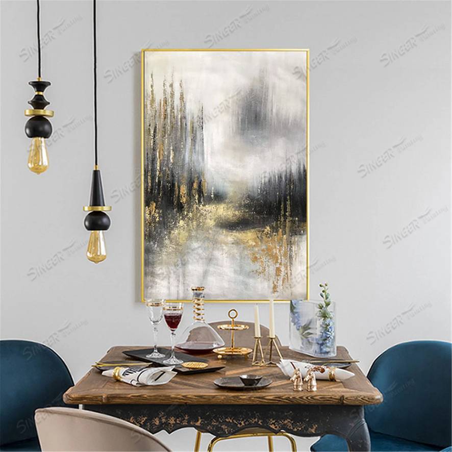 Leaf Hand-painted Gold Entryway Abstract Canvas Artwork BTP25